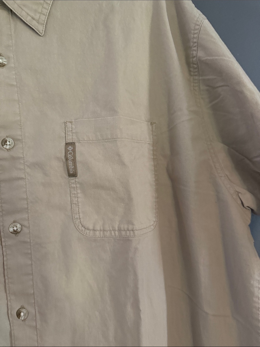 Columbia Men’s Outdoor/Fishing Button-Down Vented Shirt in Beige Cotton Sz XL - Picture 4 of 11
